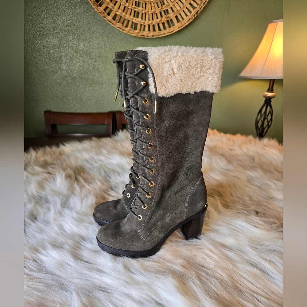 Michael Kors MICHAEL Suede Lace Up Midcalf High Heel Boots
